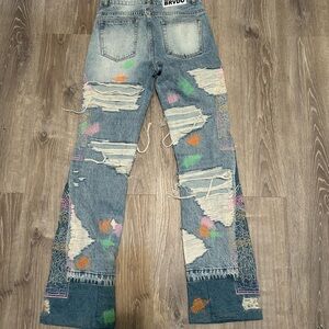 Blue Distressed Flare Jeans